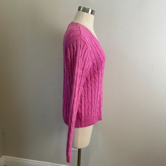 NEW Chaps Womens XL Pink Cable Knit Sweater V Neck Long Sleeve Knit Top - Picture 7 of 13
